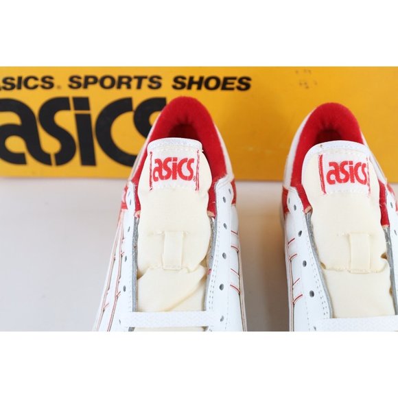 NOS Vintage 90s Asics Mens Size 6 Spell Out Outrage Lo Sneakers Shoes White Red main image 5
